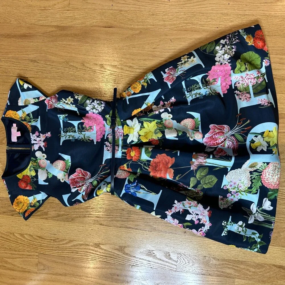 Ted Baker London Alphabet Ditsy Skater Dress Size 0/XS Floral Fit & Flare Navy - Picture 14 of 17